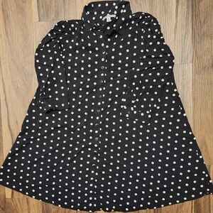 Womens Sz 4 Eliane Rose Black w White Polka Dot 3/4 Sleeve Button-Up Shirt Dress